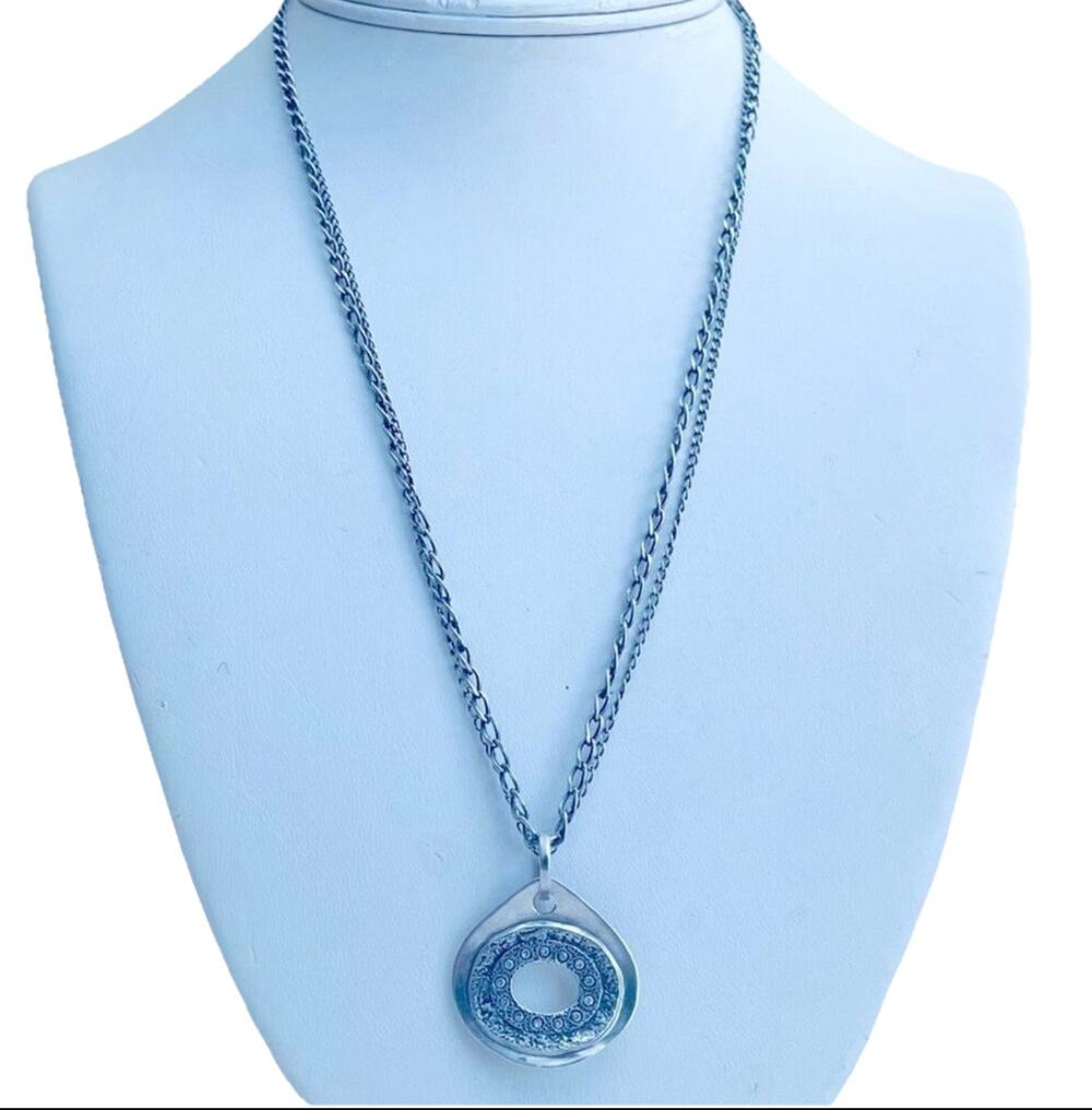 Silpada Sterling Silver Anemone CZ Pendant Necklace Double Chain Hammered N2147